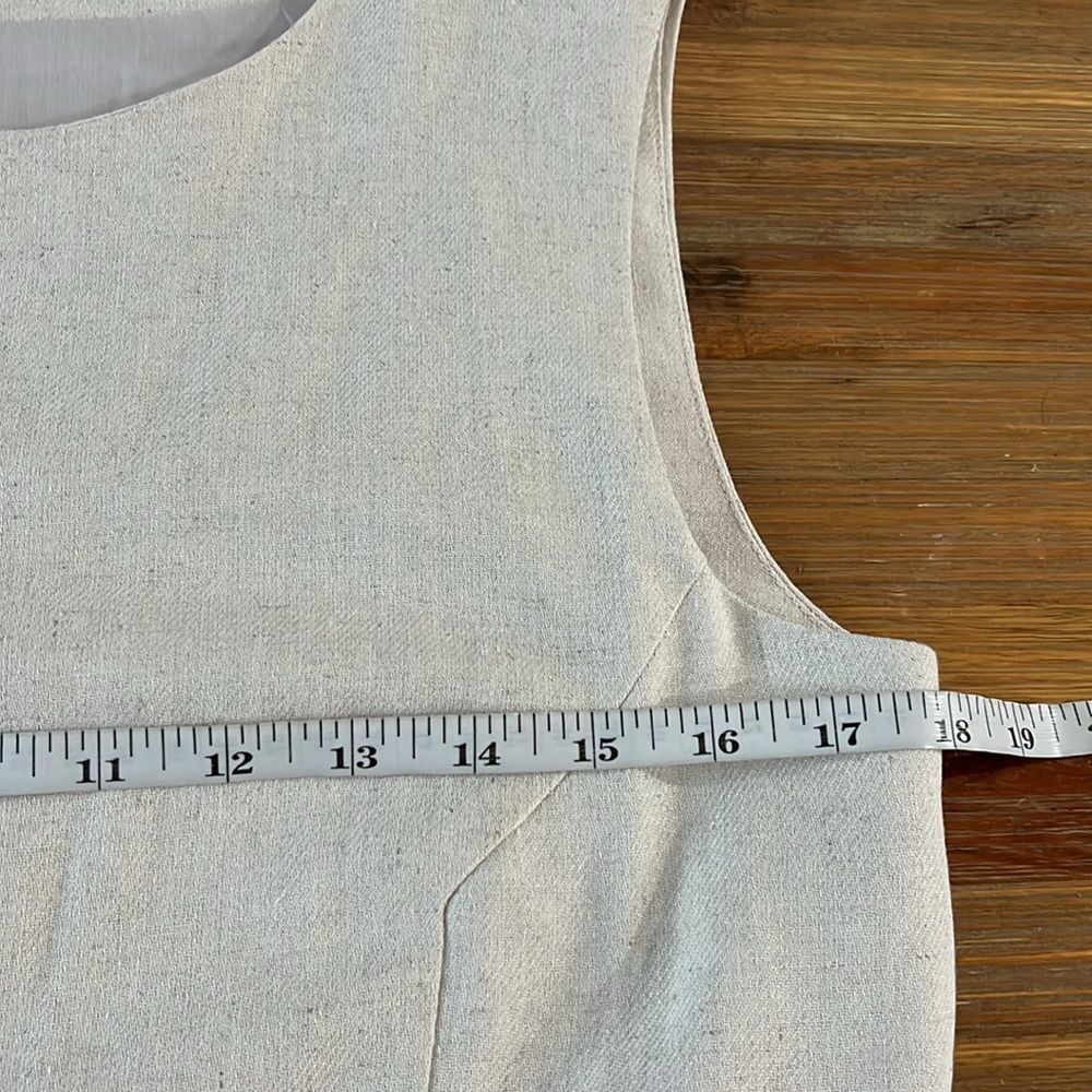 Flax Linen Rayon Blend Sleeveless Pleated Midi Dress L Natural - Picture 9 of 11